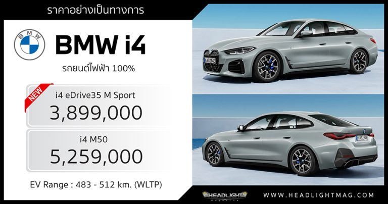 ราคาอย่างเป็นทางการ BMW i4 (MY 2023) : 3,899,000 - 5,259,000 บาท ...