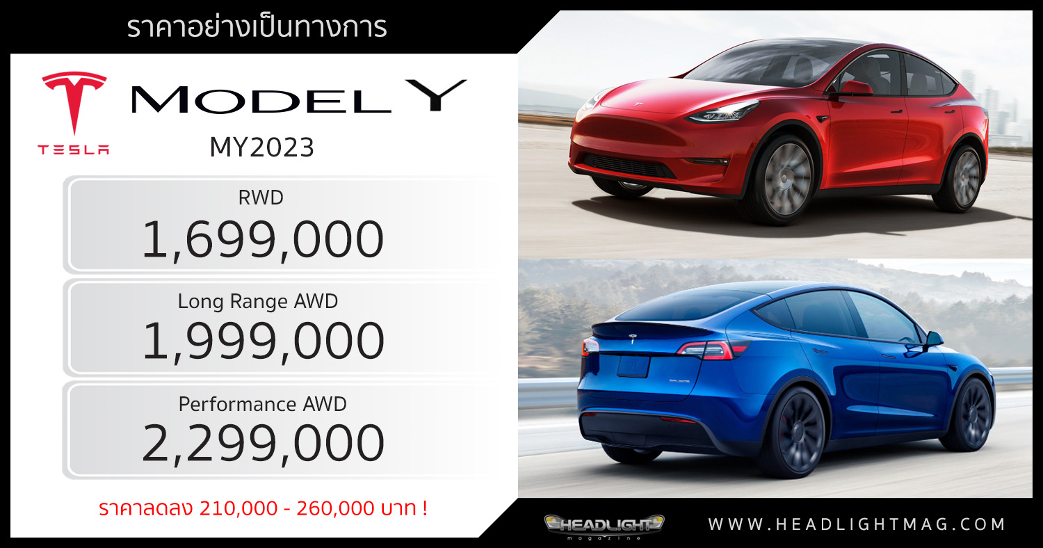 ถูกลง 260,000 บาท ! ราคาอย่างเป็นทางการ Tesla Model Y (MY2023